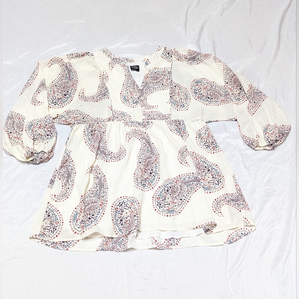 Boho Paisley Hippie Peasant Balloon Sleeve Tunic Blouse